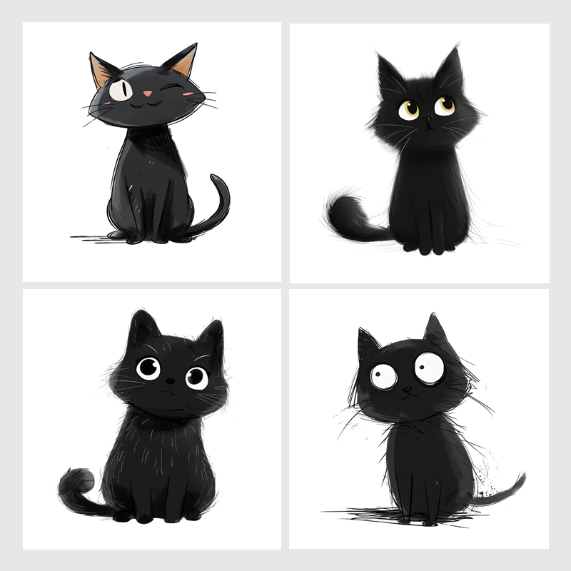 Vinyl Floor Plank - Cartoon Black Cats Wall Stickers, Bright