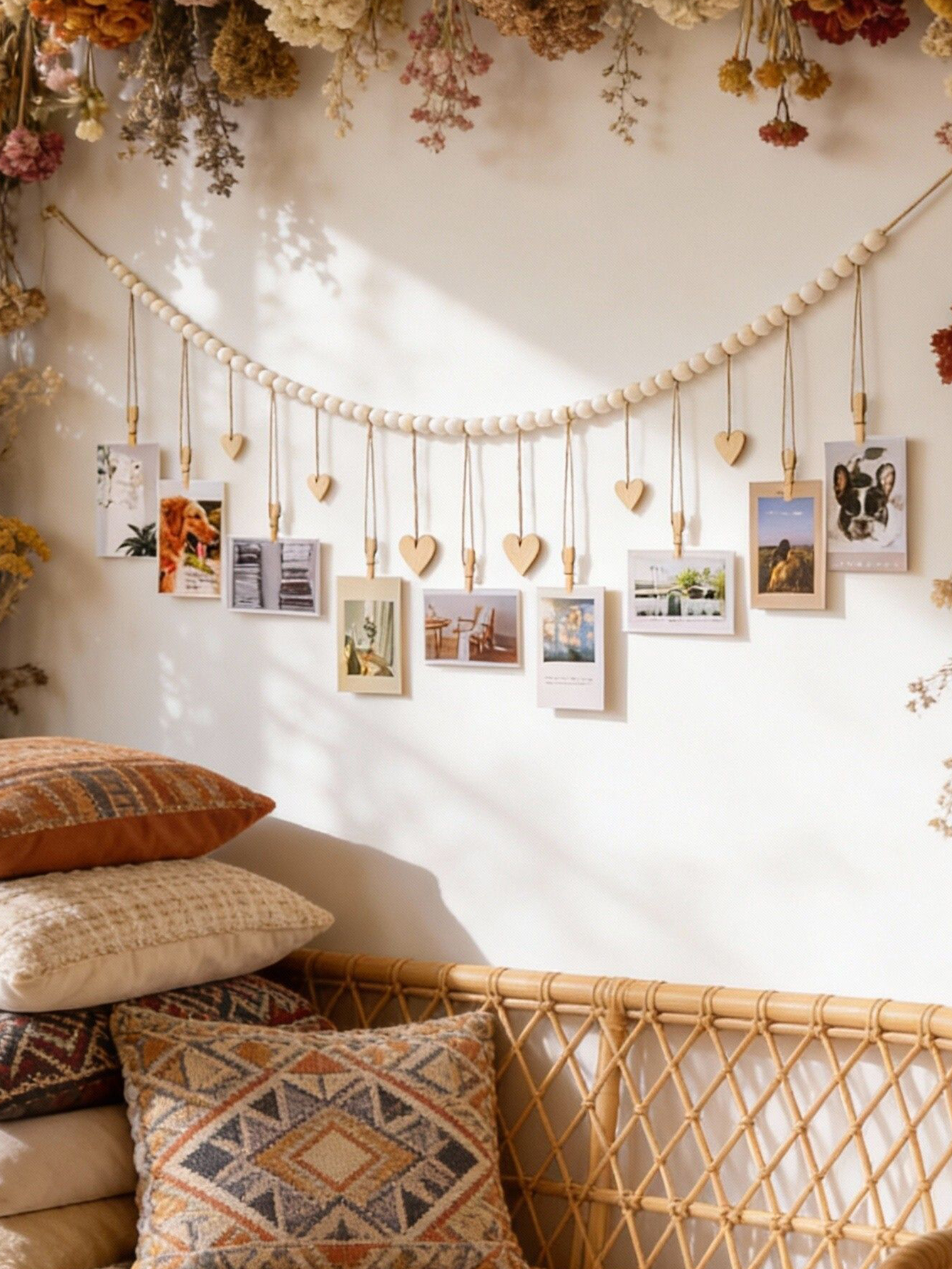Wooden Bead Photo Garland with - Picture Hanging Strip incelemesi ve fiyatı