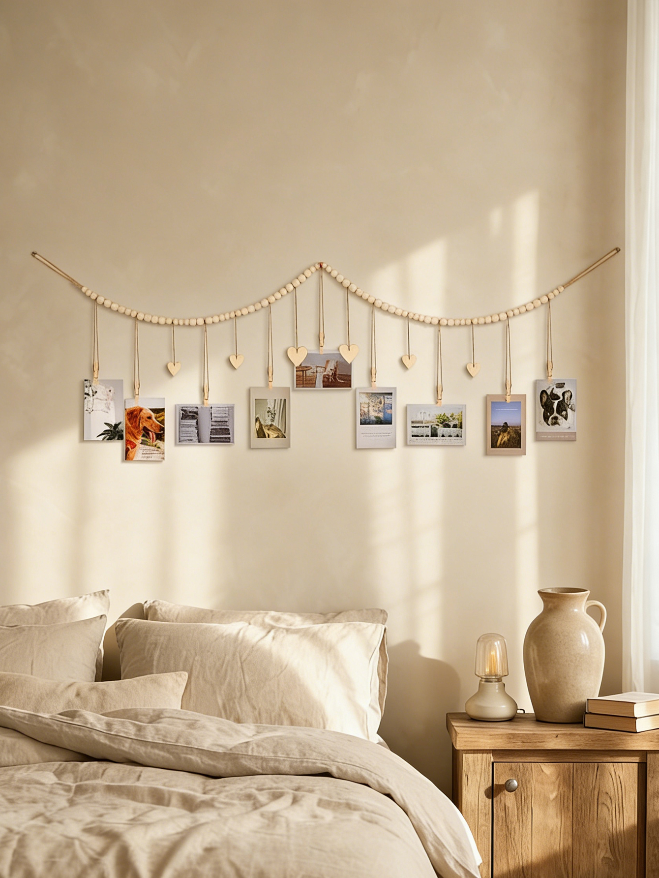 Wooden Bead Photo Garland with - Picture Hanging Strip incelemesi ve fiyatı