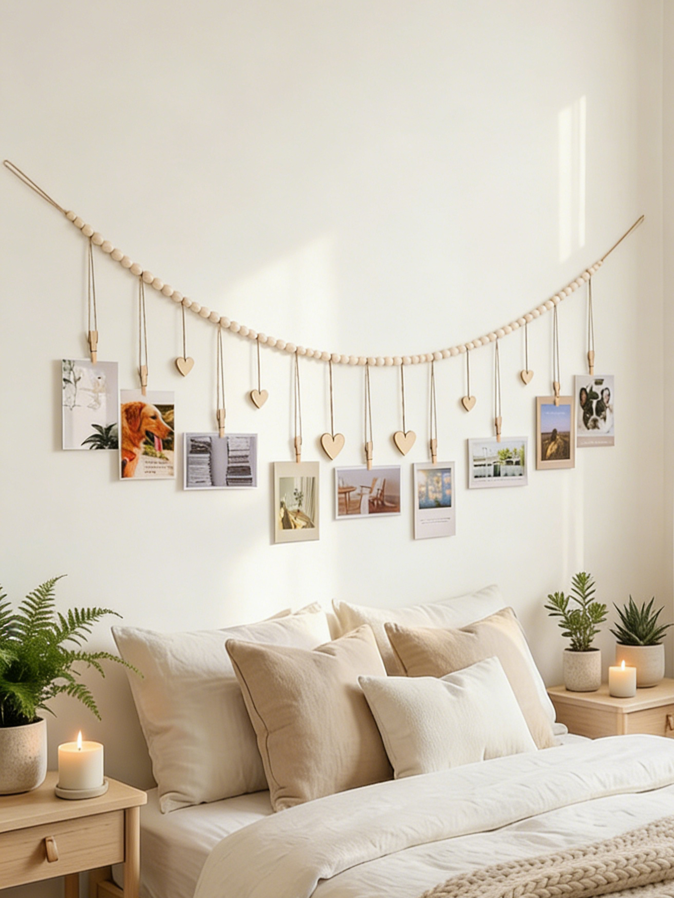Wooden Bead Photo Garland with - Picture Hanging Strip incelemesi ve fiyatı